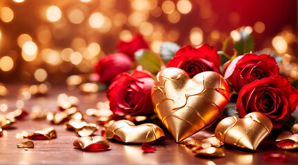 roses and hearts for Valentine's Day. Selective focus.