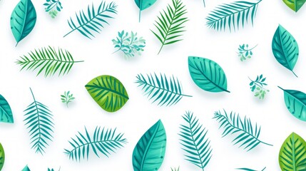 Seamless pattern with tropical leaves. Realistic botanical illustration. Vector Hawaiian background. Generative Ai