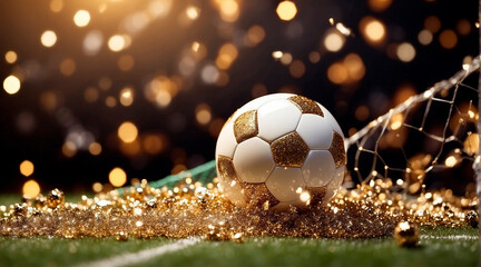 soccer ball in the goal. Selective focus.