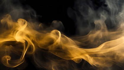 golden smoke floating over black background, screen effect, overlay, texture. - obrazy, fototapety, plakaty