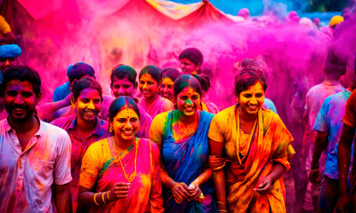 Fototapeta premium people in india dance during holi festival. Selective focus.