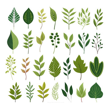 Green leaves flat Bio Organic Eco leaf icon set , Ai generated image