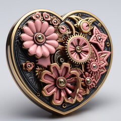 Steampunk Heart with Floral and Gear Details

