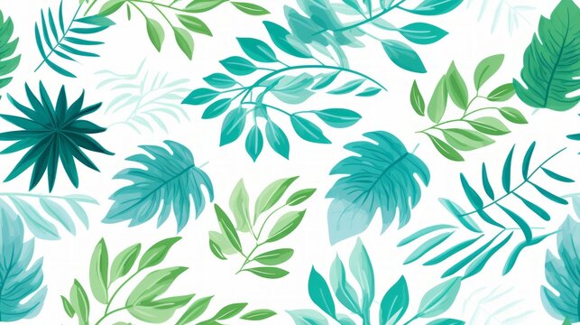 Seamless pattern with tropical leaves. Realistic botanical illustration. Vector Hawaiian background. Generative Ai