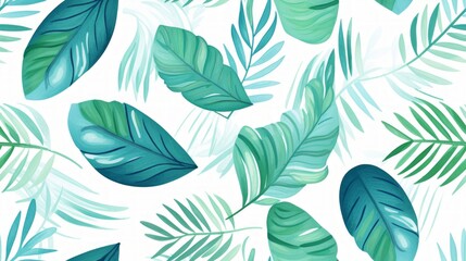 Fototapeta na wymiar Seamless pattern with tropical leaves. Realistic botanical illustration. Vector Hawaiian background. Generative Ai