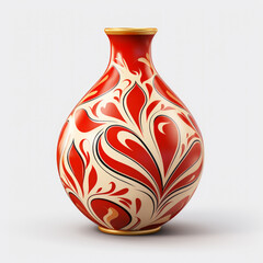 Elegant Red and White Heart-Patterned Vase on Neutral Background

