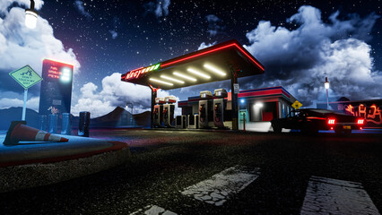Neon Dreams: Vintage Gas Station Chronicles