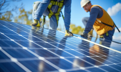 Solar Panels Installation Workers Installing Panel