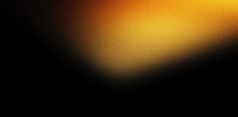 Yellow orange glowing abstract color gradient wave shape on black grainy background copy space minimal banner header cover poster design