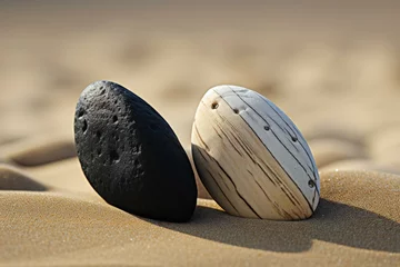 Schilderijen op glas Zen stones on the beach, closeup of photo with soft focus © Lucid
