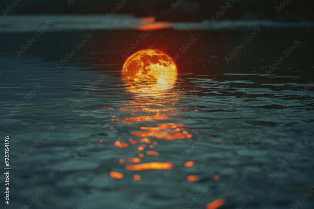 Poster full moon reflected in the calm water. ideal for nature and landscape backgrounds