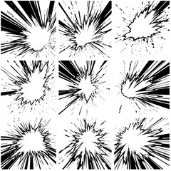 a set of comic scene of radiant power blast action effect drawing lines,  isolate with white background generate AI