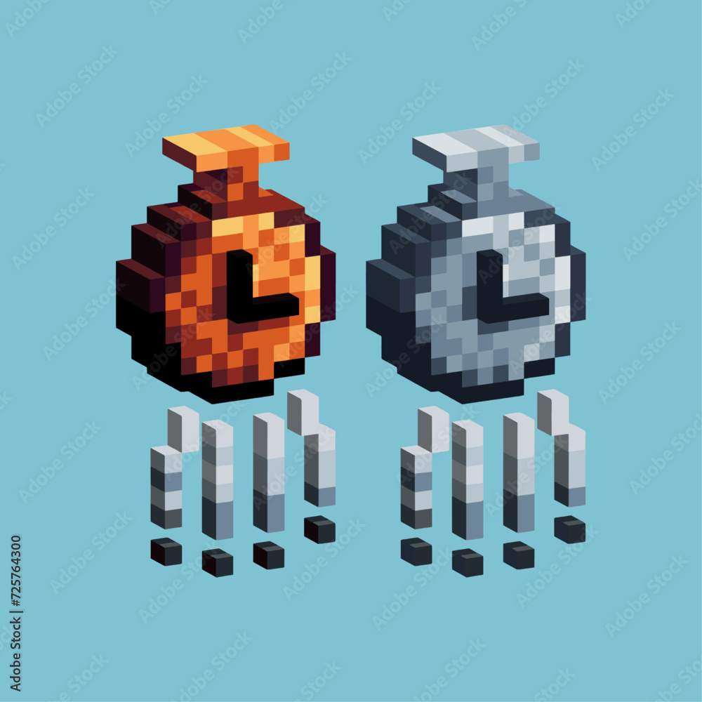 Poster isometric pixel art 3d of clock speed icon for items asset.clock fly icon on pixelated style.8bits p