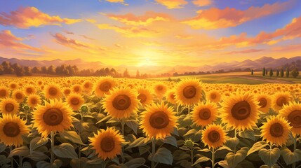 A field of sunflowers basking in the sunlight, creating a vibrant and cheerful scene in the midst of a sunflower farm