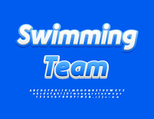 Vector bright icon Swimming Team.  Modern artistic Font. Creative Blue Alphabet Letters and Numbers set.