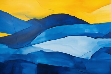 Abstract watercolor background with blue, yellow and black colors
