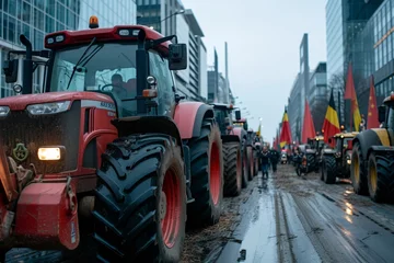 Foto auf Alu-Dibond Farmers and hauliers demonstrate against subsidy cuts and tax increases. The demonstrators have come to the event in tractors and trucks. © riccardozamboni