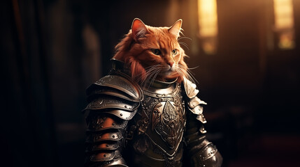 Fototapeta na wymiar Portrait of ginger cat knight