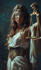 Real Lady justice holding scale - obrazy, fototapety, plakaty