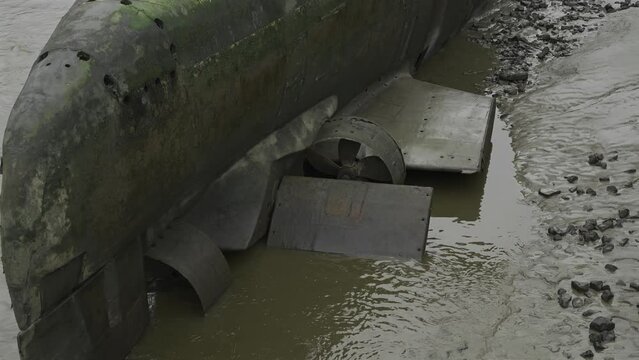 Hamburg, Germany. U-Boot Museum Hamburg. U-434 im Hamburger Hafen. Russian submarine U-434 on bank of River Elbe near the St. Pauli fish market. Submarine Museum. 