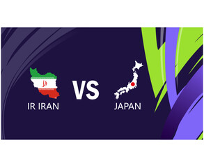 Iran And Japan Match Map Flags Asian Nations 2023 Emblems Teams Countries Asian Football Symbol Logo Design Vector Illustration
