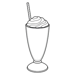 Milk Shake Float Vector Cartoon Illustration BW