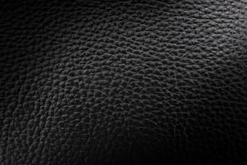 Black leather texture with a dark gradient and light in the center. Leather background