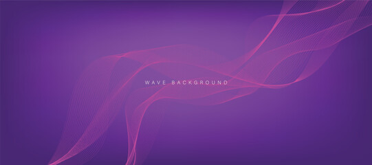 Purple gradient background with flowing wave lines. Futuristic technology concept. Vector illustration