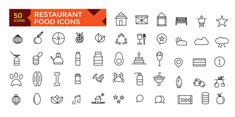 Restaurant outline apps icon set, vector, icons collection