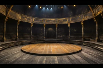 Foto op Canvas Empty stage in the theater with wooden floor and lighting in the dark © Stardust