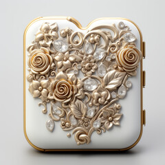 Luxurious Golden Floral Heart Compact Mirror Design

