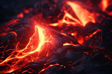Glowing lava flows with intense heat and texture, perfect for nature documentaries, geological studies, or as a powerful metaphor in design.