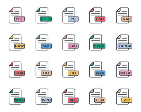 Filled color outline icons set for File format.