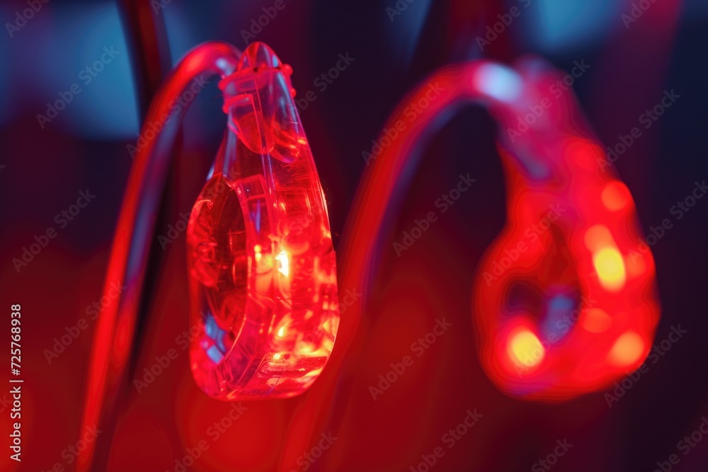 Poster A close-up view of a string of red lights. Perfect for adding a festive touch to any occasion