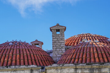 Old Turkish bath building dome, roof, chimney and glass for sun, Ottoman architecture