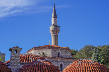 Mosque dome and minaret crescents in Safranbolu