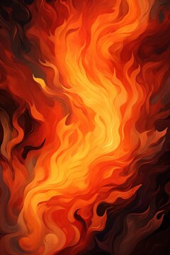 Abstract fiery background with swirling orange and red flames, perfect for dynamic and energetic design themes or creative projects. Vertical stylized fire backdrop.