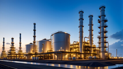 Fototapeta premium il and gas power plant refinery with storage tanks facility for oil production or petrochemical