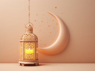 golden ramadan or muslim holiday and festival lantern. golden lantern with crescent and stars. Ramadan mubarak 3d social media post design template