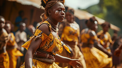 Capturing the dynamic movement of African tribal dance - obrazy, fototapety, plakaty