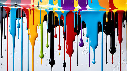 Colorful acrylic paint dripping with liquid drops. Generative AI