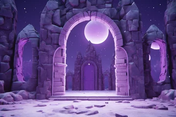 Rolgordijnen Fantasy landscape with fantasy portal and full moon © Stardust