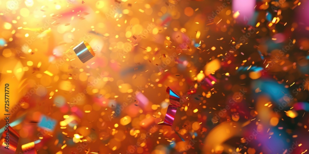 Poster Colorful confetti falling from the sky, creating a festive atmosphere. Perfect for adding a touch of celebration to any project