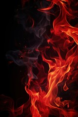 Abstract fiery waves on a black background, capturing the essence of fire, suitable for powerful graphic designs, backgrounds, or creative visuals. Vertical picture.