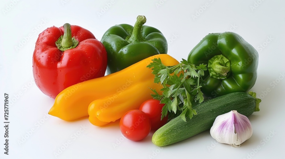 Aufkleber A collection of various vegetables arranged on a clean white table. Versatile and suitable for a variety of uses