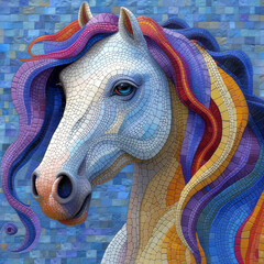 A horse's head in mosaic style, genearted AI