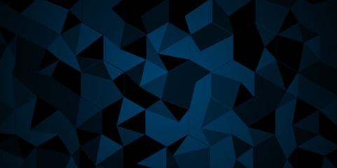 Abstract Black and blue square triangle tiles pattern mosaic background. Modern seamless geometric dark black pattern low polygon and lines Geometric print composed of triangles.