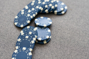 Poker chips close up background. Casino concept, risk, chance, good luck or gambling. Detail of casino chips in the box