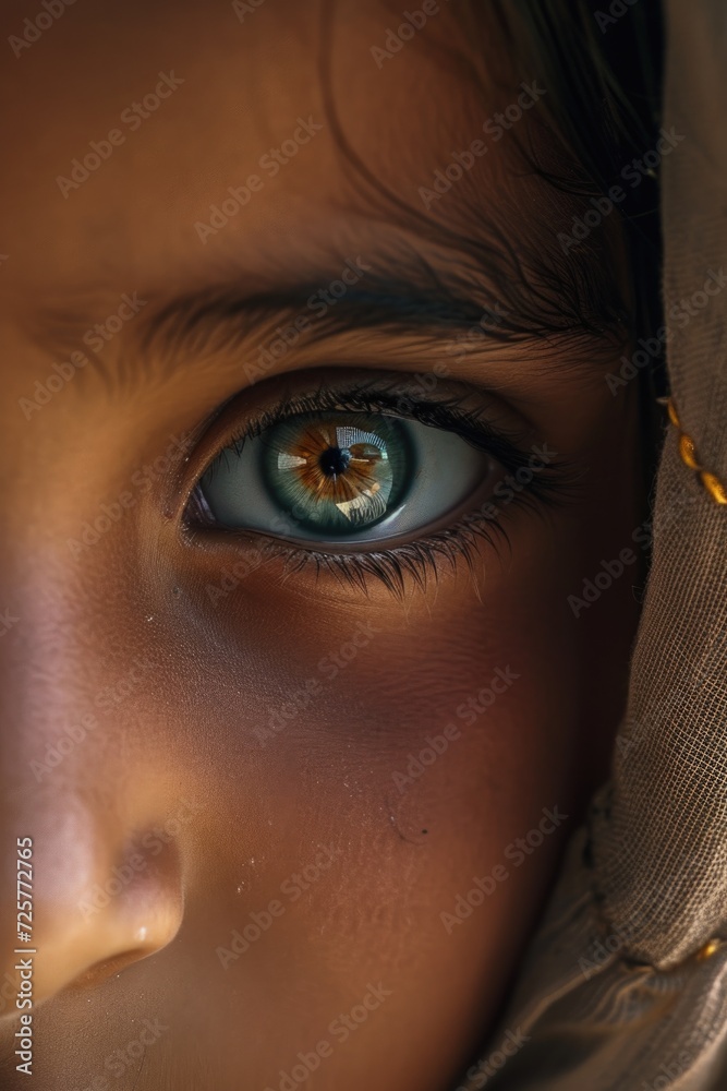 Poster a close up of a person's eye with a delicate veil. perfect for adding a touch of mystery and eleganc