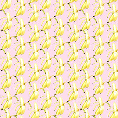 Seamless pattern with bananas on pink background, hand painted watercolor, summer tropical fruit, summer party, ripe banana, bananas bunch, 300 dpi 
